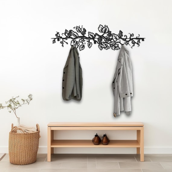 Grape Branch Metal Coat Rack, Metal Wall Art, Wall Hangings