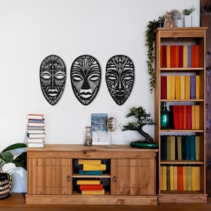 3 Panel African Mask Metal Wall Art, African Mask Wall Decor, Set Of 3 Wall Art, African Home Decor, African American Decor, African Gifts