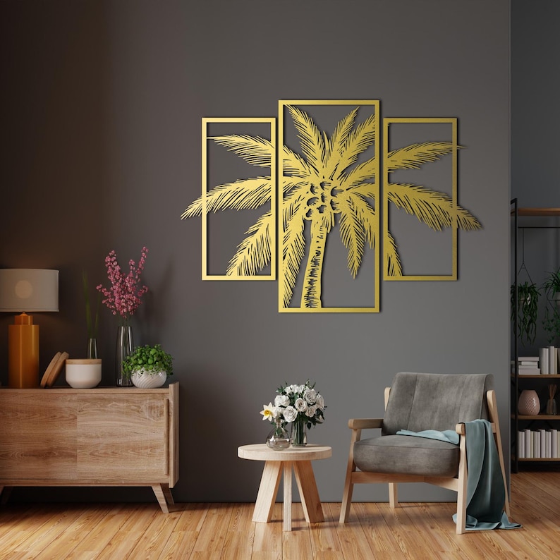 Palm Tree Metal Wall Art Set of 3, Tropical Wall Decor, Modern Black ...
