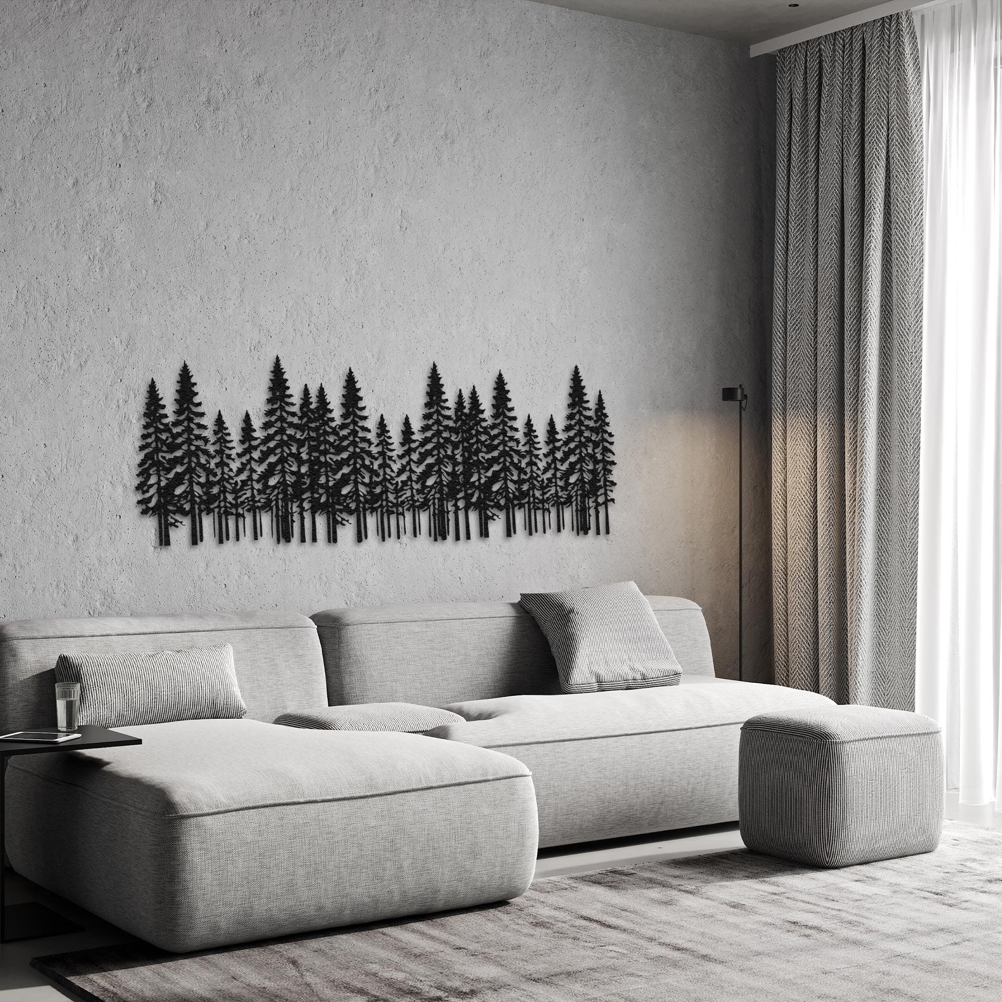 Metal Pine Tree Wall Art, Nature Forest Fireplace Mantel Decor ...