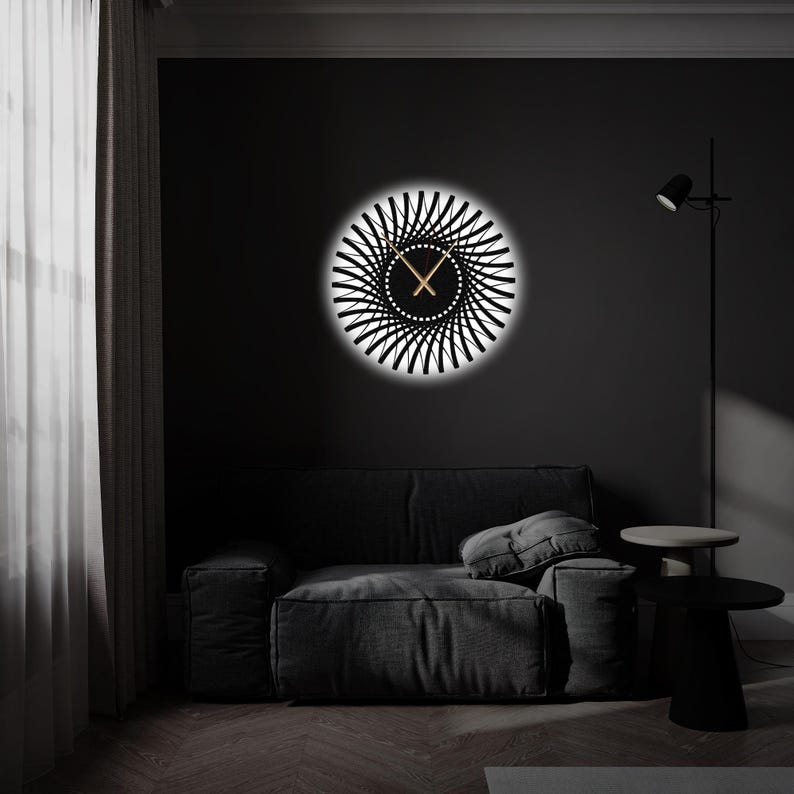 Geometric LED Metal Wall Clock,Metal Large Wall Clock with LED,Minimalist Silent Clock Decor,Boho Wall Clock,Modern Wall Clock,Office Decor