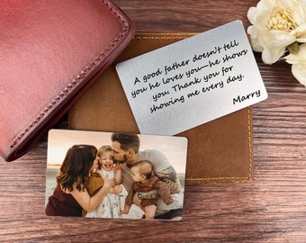 Carte portefeuille personnalisée, note d'amour, carte portefeuille en métal personnalisée avec photo en aluminium, photo personnalisée gravée, cadeau pour mari