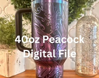 40oz Tumbler Pauwenveren Digitaal Bestand | SVG | EPS | Gravurebestand | Tumbler-bestand | 40oz Stanley-bestand
