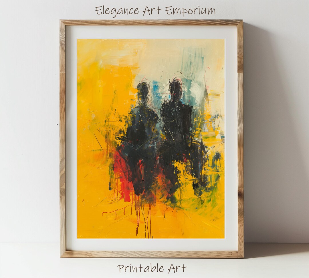 An Abstract Expressionism Painting, Two Men Sitting on the Ground ...