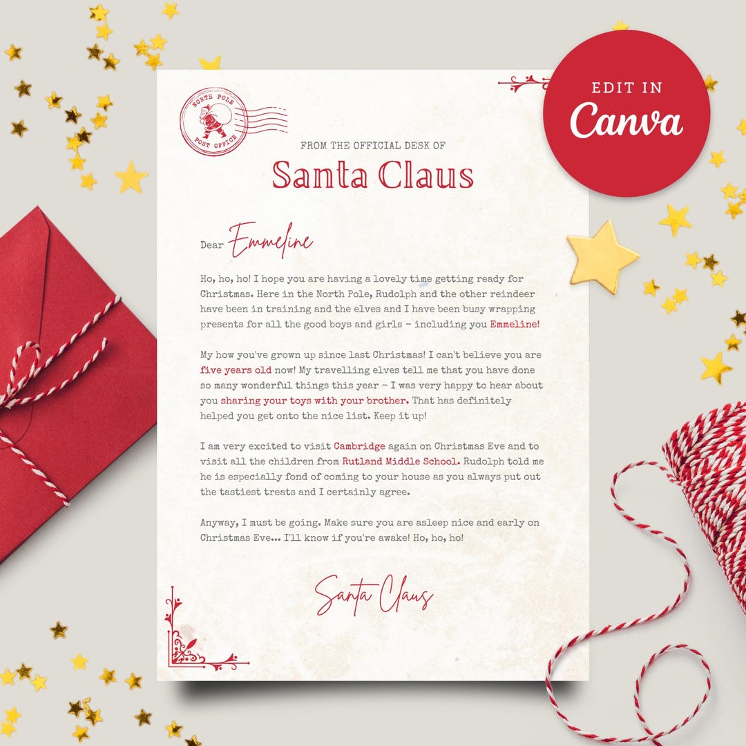 Traditional Personalised Letter From Santa Editable Printable Canva ...