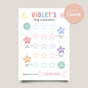 Bleib im Bett Belohnung Sternenkarte Kinder Zubettgehen Schlaf Nacht Pastell Druckbare Bearbeitbare A4 Canva Vorlage Sofortiger Download