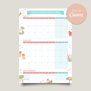 May include: A 2026 summer holiday calendar with the text "ROSE'S SUMMER HOLIDAY 2026". The calendar features illustrations of ice cream cones, watermelon slices, and cartoon animals. The calendar is in a vertical format.