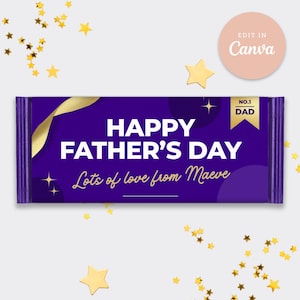 Father's Day UK Chocolate Bar Wrapper Daddy Dad Dada Purple Editable Printable Canva Instant Download