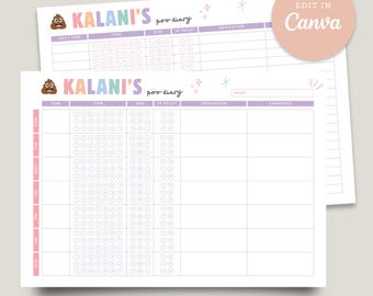 Kids Poo Stool Potty Chart Diary Record Printable Editable A4 Canva Instant Download
