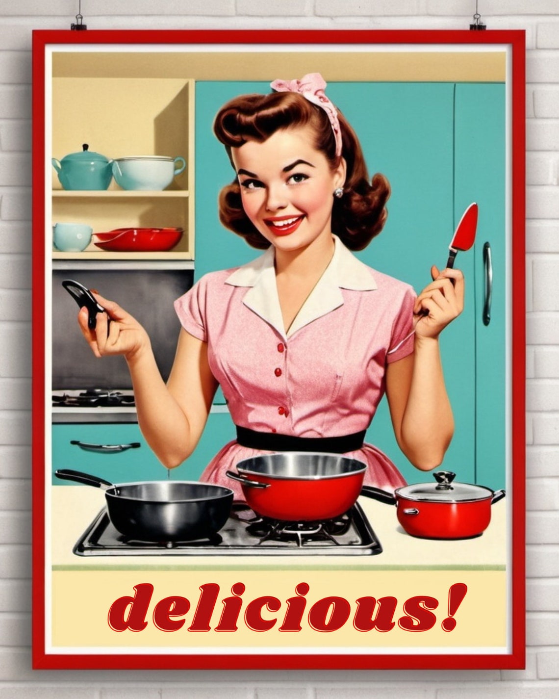 chef was cute aesthetic kitchen print retro wall art... Retro Kitchen Print Delicious Poster Retro Cooking Print Kitchen Wall ...