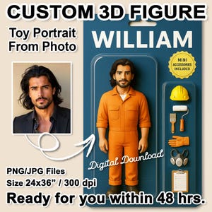 Custom 3D Toy Figure, Personalized Action Figure Portrait for Gift, Retro Toy Box Art, Digital Download Custom Cartoon 3D Art Toy from Photo