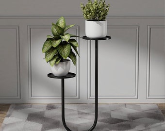 Table pour plantes en métal, support pour plante, support de fleurs pour intérieur et extérieur, plante sur étagères de jardin, support pour plante, colonne pour plante, support pour plante, noir mat