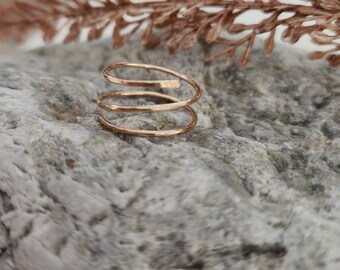 Triple Wrap Open Ring- Hammered 14k Gold- Filled- slightly adjustable