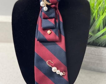 Unique Brooch Necktie, Upcycled Women's Tie, Stylish Neckwear