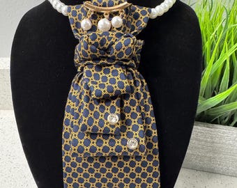 Unique Brooch Necktie, Upcycled Women's Tie, Stylish Neckwear