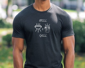Grill and Chill Shirt, Funny BBQ Shirt, Humor Cooking t-shirt, Barbecue t-shirt, BBQ Gifts For Men, Dad Husband Grandpa Father's Day