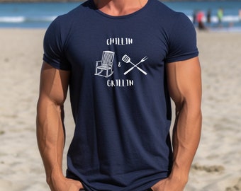 Chilling and Grillin, Funny BBQ Shirt, Humor Cooking tshirt, Barbecue tshirt, BBQ Gift For Men, Dad Husband Grandpa Fathers Day Gift For Him