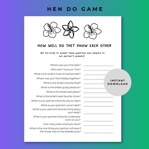 Hen party game, How well do they know each other game, what did the groom say game, Hen do game, Bachelorette Party Game, Bridal shower Game