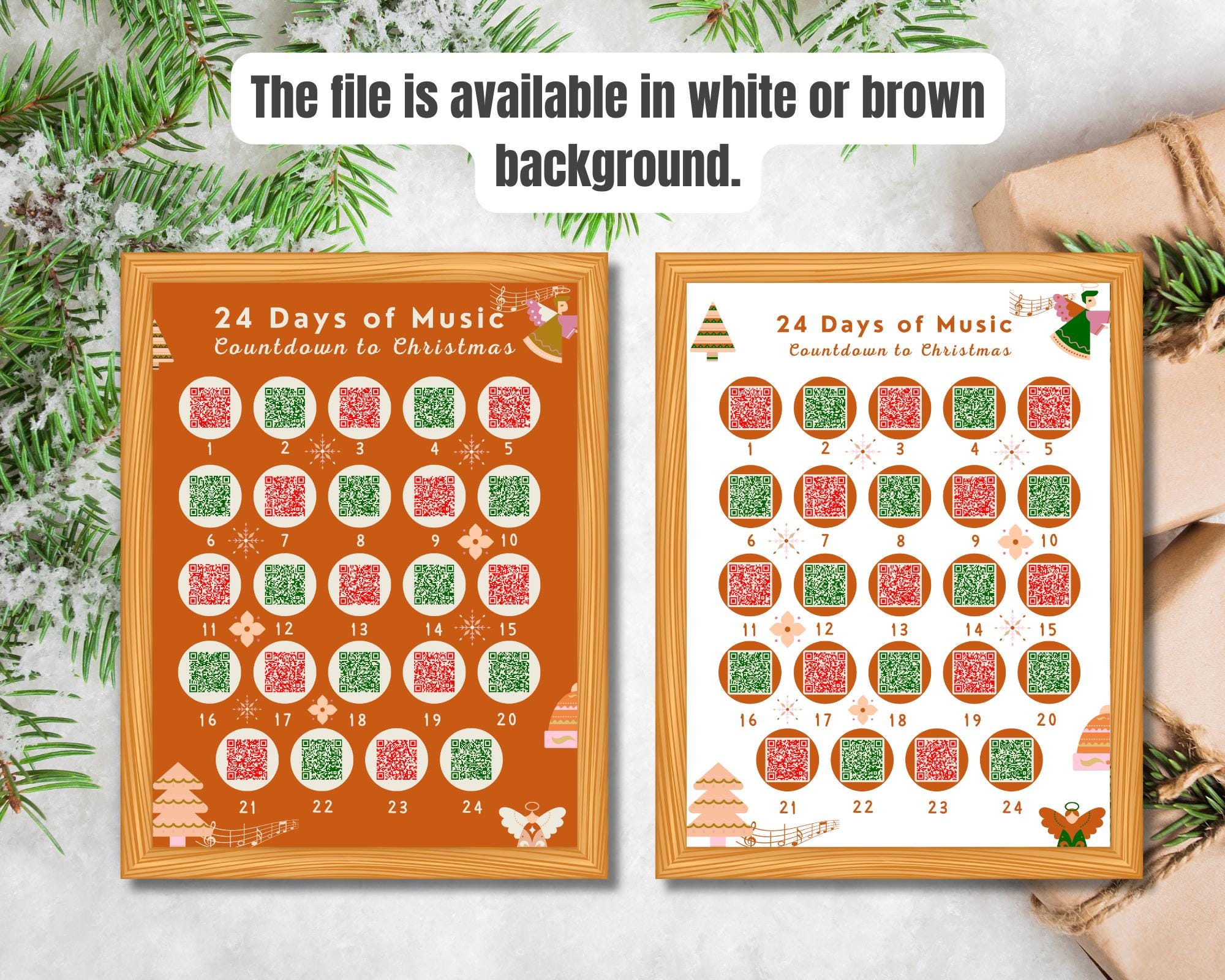 Printable Musical Advent Calendar With QR Codes Linked to a Spotify