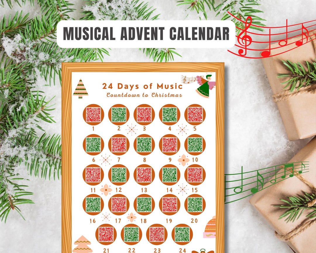 Printable Musical Advent Calendar With QR Codes Linked to a Spotify