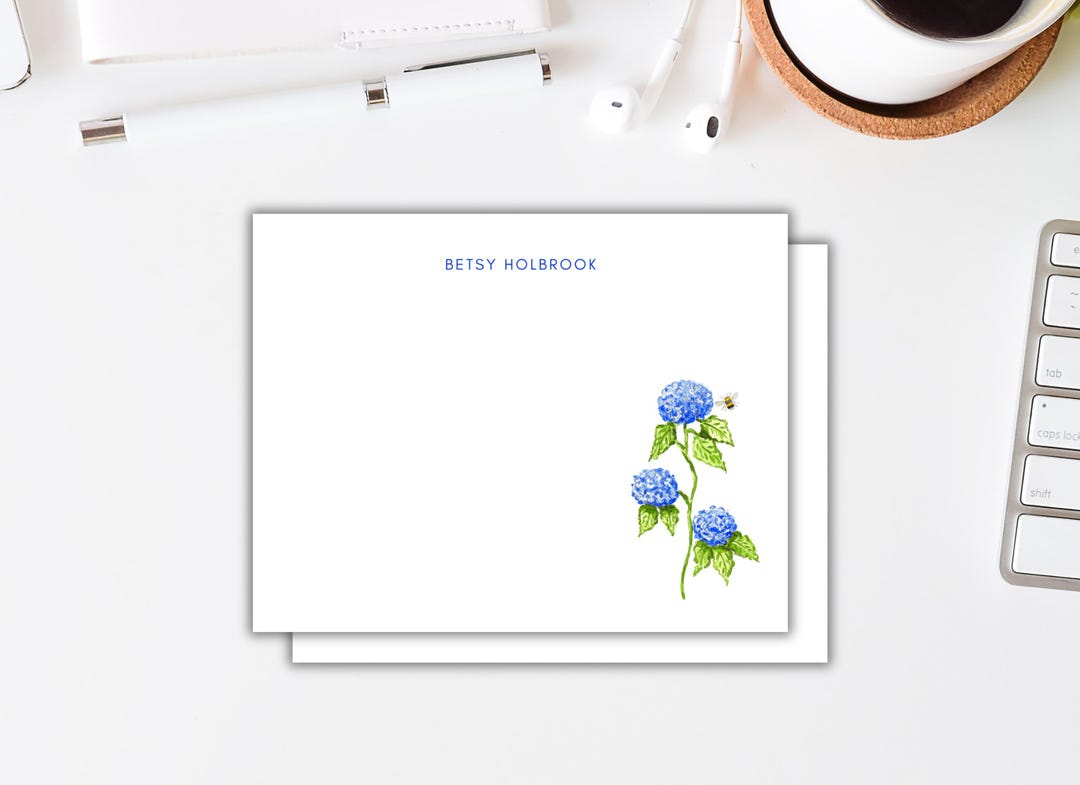 Personalized Hydrangea Notecards: Custom Watercolor Flower Stationery ...