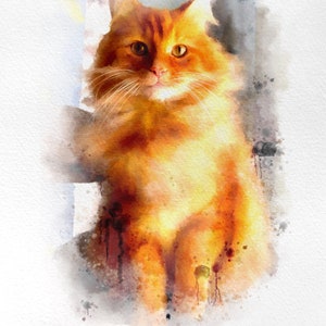 Custom Cat Portrait,Dog Portrait ,Digital Custom Watercolor Pet Portrait, Animal Portrait, Personalized Cat Portrait, Personalized Gift