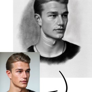 Pencil drawing portrait from photo, Digital sketch from photo, Custom charcoal portrait, Portrait Gift ,Charcoal Painting From Photo