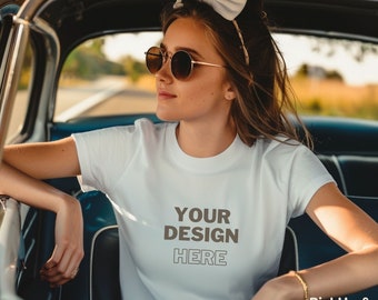 White Bella Canvas 3001 Woman T-Shirt Mockup, Chic T-Shirt Mockup, Cool T-Shirt Mockup, Summer T-Shirt Mockup