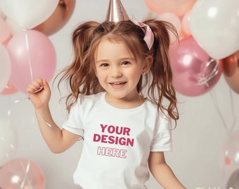 White Bella Canvas 3001T Kids T-Shirt Mockup, Cute Girl T-Shirt Mockup, Party T-Shirt Mockup, Youth T-shirt Mockup