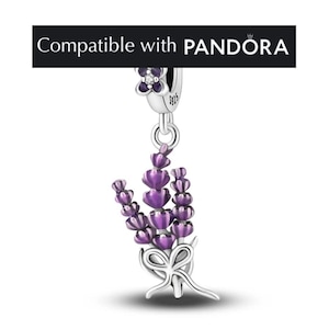 Lavender Charm in Sterling Silver: Pandora Compatible Plant Pendant Jewelry for Bracelets and Necklaces
