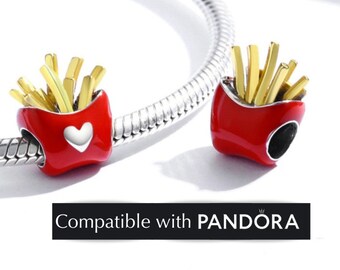 French Fries Charm For Bracelet - Sterling Silver 925 Charm, Cute Gift For Her, Mom, Food Lover