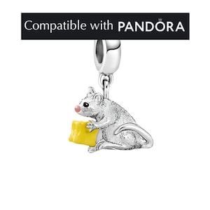 Mouse charm, handcrafted sterling silver charms for pandora bracelet, animal charm, cheese charm