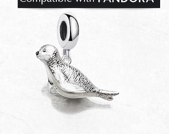 Berloque de selo em prata esterlina: pingente de animal compatível com Pandora para pulseiras e colares