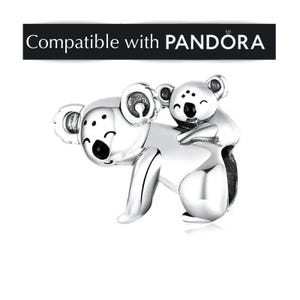 Koala Charm in Sterling Silver: Pandora Compatible Animal Pendant Jewelry for Bracelets and Necklaces