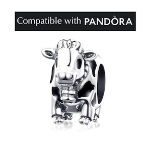 Cow Charm in Sterling Silver: Pandora Compatible Animal Pendant Jewelry for Bracelets and Necklaces