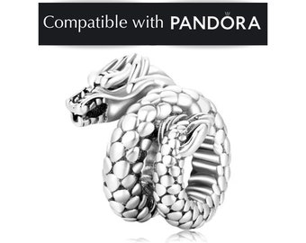 Dragon Charm in Sterling Silver: Pandora Compatible Fantasy Pendant Jewelry for Bracelets and Necklaces