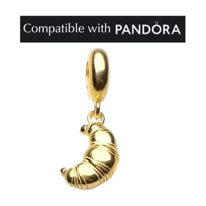 Croissant charm, handcrafted plated gold charms for pandora bracelet, food charm for charm bracelets, french charm, travel jewelry