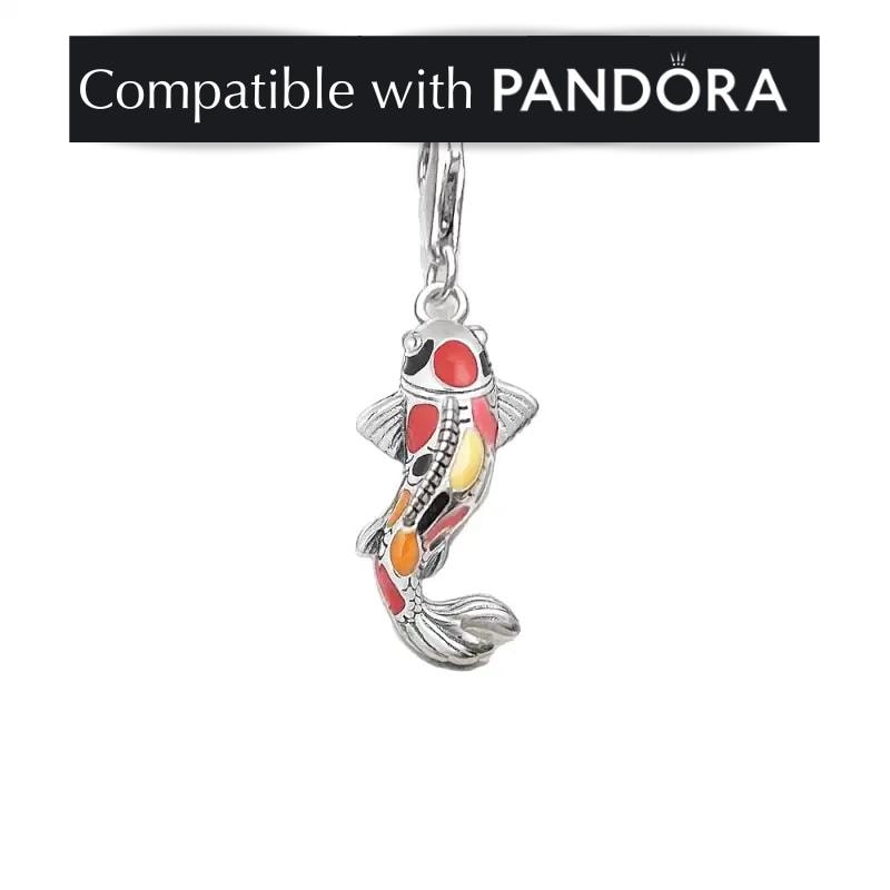 Koi Fish Charm, Sterling Silver: Pandora Compatible Ocean Pendant Jewelry for Bracelets and Necklaces