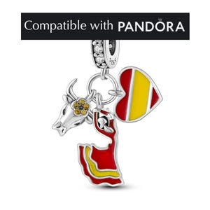 Spain Charm, handcrafted sterling silver charms for pandora bracelet, travel charm, spanish flag charm for charm bracelets, country charm
