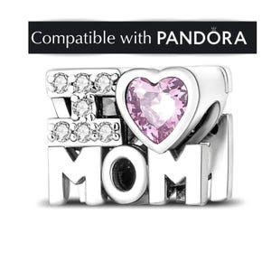 I Love Mom Charm, handcrafted sterling silver charms for pandora bracelet, family charm for charm bracelets, mother charms