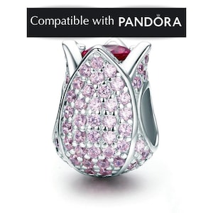 Tulip Charm, Sterling Silver: Pandora Compatible Pink Flower Pendant Jewelry for Bracelets and Necklaces