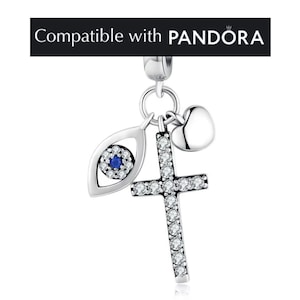 Diamond Cross Charm, Sterling Silber: Pandora Kompatibel mit Christian Anhänger, Schmuck für Armbänder und Halsketten