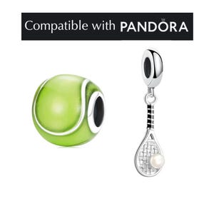 Tennis Charm, handcrafted sterling silver charms for pandora bracelet, sport charm for charm bracelets, tennis ball, tennis racket