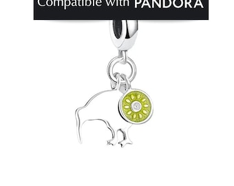 Kiwi Charm, Sterling Silver: Pandora Compatible Fruit Charm Pendant Jewelry for Bracelets and Necklaces