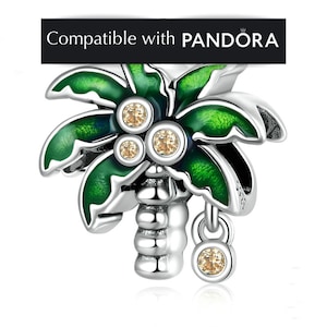 Palm Tree Charm, Sterling Silver: Pandora Compatible Summer Pendant Jewelry for Bracelets and Necklaces
