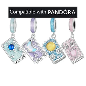 Pingente de cartas de tarô, pingentes artesanais de prata esterlina para pulseira Pandora, pingente médio para pulseiras de berloques, joias de adivinhação