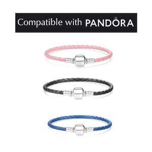 Leather Charm Bracelets, 925 sterling silver charms compatible with Pandora Charms, Pink