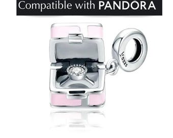 Pingente de aliança de casamento, prata esterlina: Pingente de amor rosa compatível com Pandora para pulseiras e colares