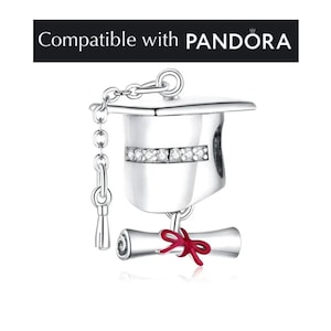 Charm de diploma, charms de plata esterlina hechos a mano para pulsera Pandora, charm de profesión para pulseras de charms, charm de logro