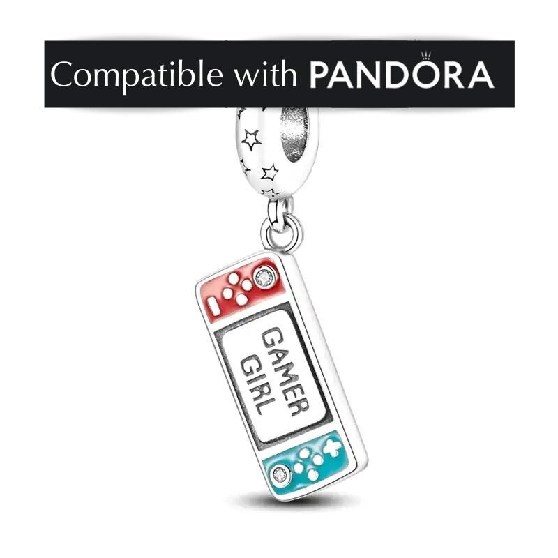 Pingente Switch em Prata de Lei: Pingente Gamer Compatível com Pandora para Pulseiras e Colares